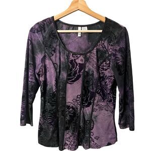 Sami + Jo Womens Whimsigoth Floral Velvet Burnout Top Size L Fairy Grunge Y2K